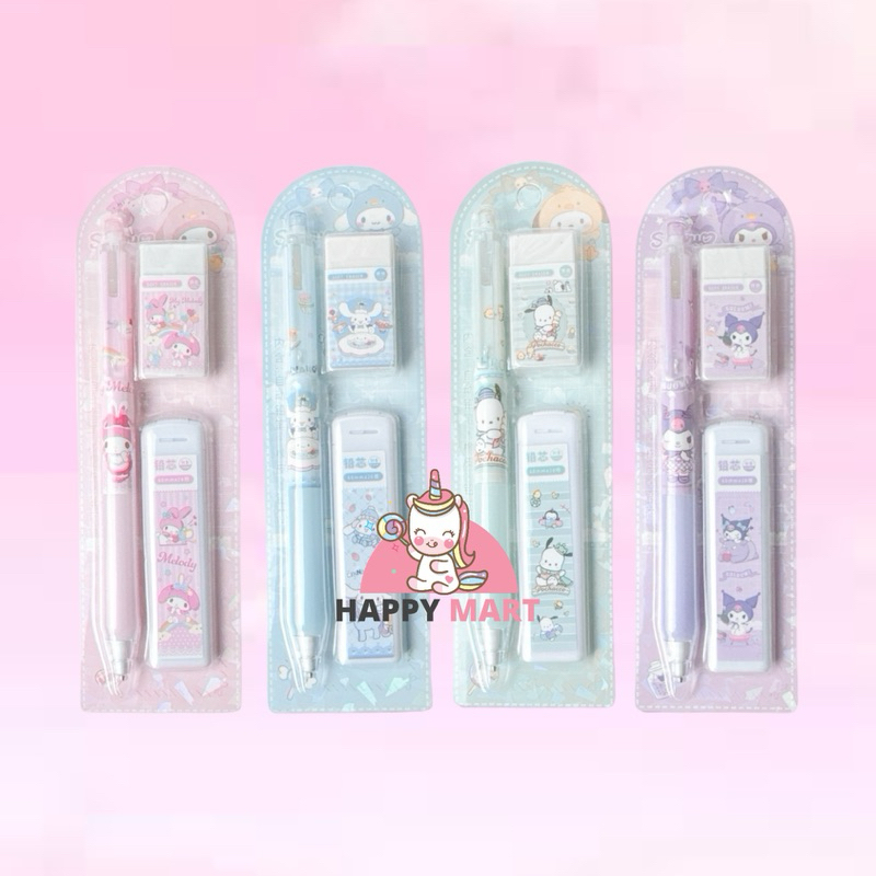 Pensil melanik set 3in1  motif sanrio kuromi / cinnamoroll / melody