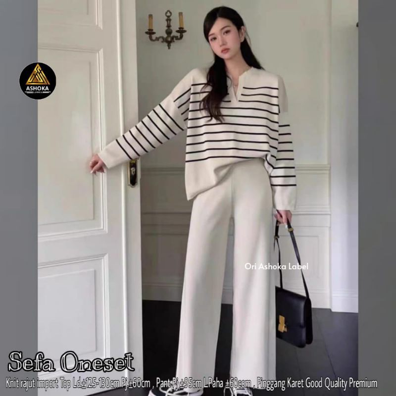 Sefa One Set Wanita Setelan Sweater Strip Rajut Import Oversize