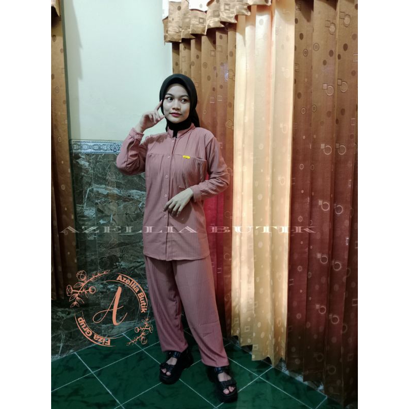 Setelan Kemeja Knit Rib Wanita Terhits