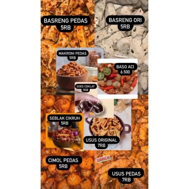

KEMASAN KILOAN ALL CAMILAN PEDAS / BASRENG PEDAS / BASRENG ORIGINAL / KRIPCA PEDAS / SEBLAK PEDAS / CIMOL PEDAS
