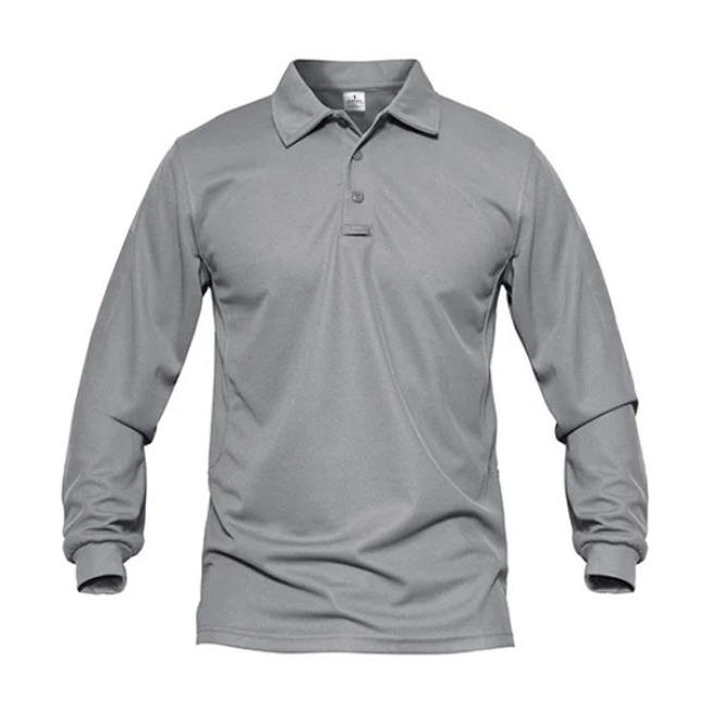 Jemssky - Kaos Polo Shirt Polo Kerah Polos Lengan Panjang Polo Unisex Abu Misty