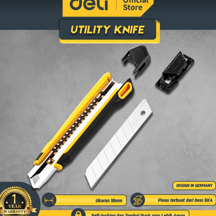 

[KODE PGT9W] Deli Utility Knife / Cutter Pisau SK4 Bahan ABS+TPE EDL018Z