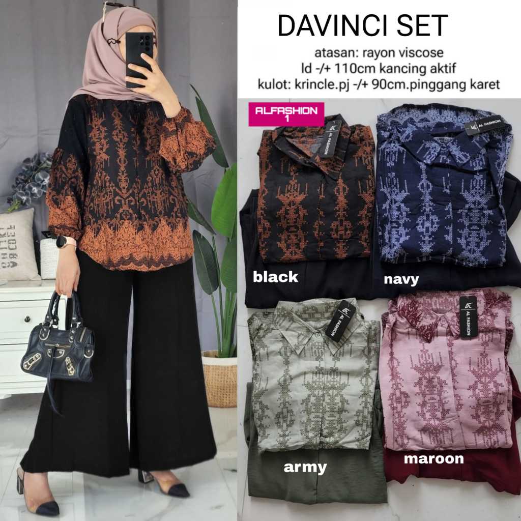 Original Product By Alfashion Davinci Set Fashion Pakaian Muslim Wanita Setelan Celana Panjang Remaj