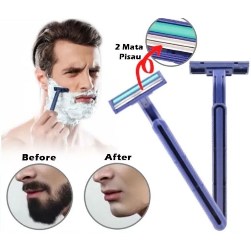 ALAT CUKUR KUMIS DAN JENGGOT WARNA BIRU 2 MATA PISAU SILET CUKURAN/ ALAT KERIK BULU KEMALUAN KETIAK 