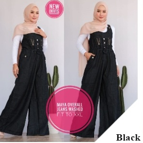 Maya Jumpsuit Overall Kulot Jeans Jumbo Wanita Baju Muslim Wanita