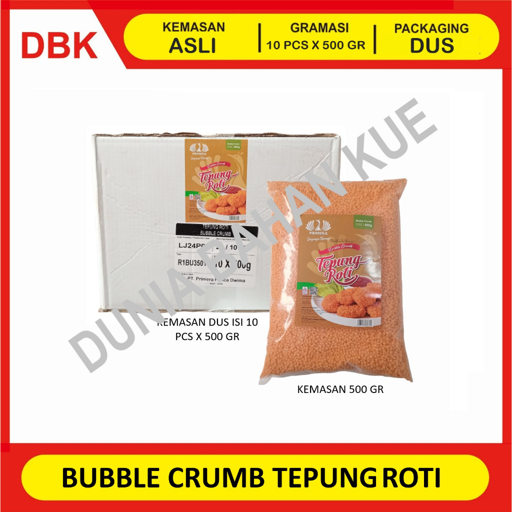 

PRIMERA BUBBLE CRUMB ORANGE 500 GR - 1 DUS 10 PCS / TEPUNG ROTI BUBBLE NUGGET