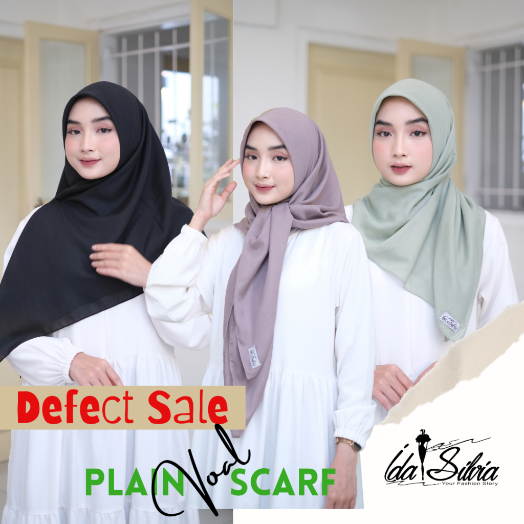 IDASILVIA - (DEFECT SALE) Plain Voal Scarf Premium / Segiempat Voile Polos / Hitam Broken White Sage