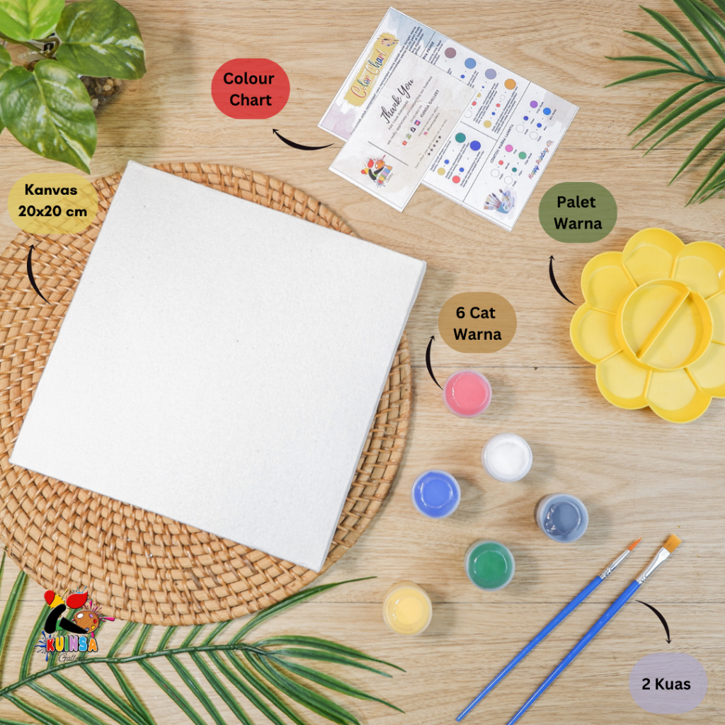 

RK Kuinsa Gallery Set Kanvas Lukis 20 x 20cm (6 Cat Akrilik & 2 Kuas Brush) Mixing Pallete