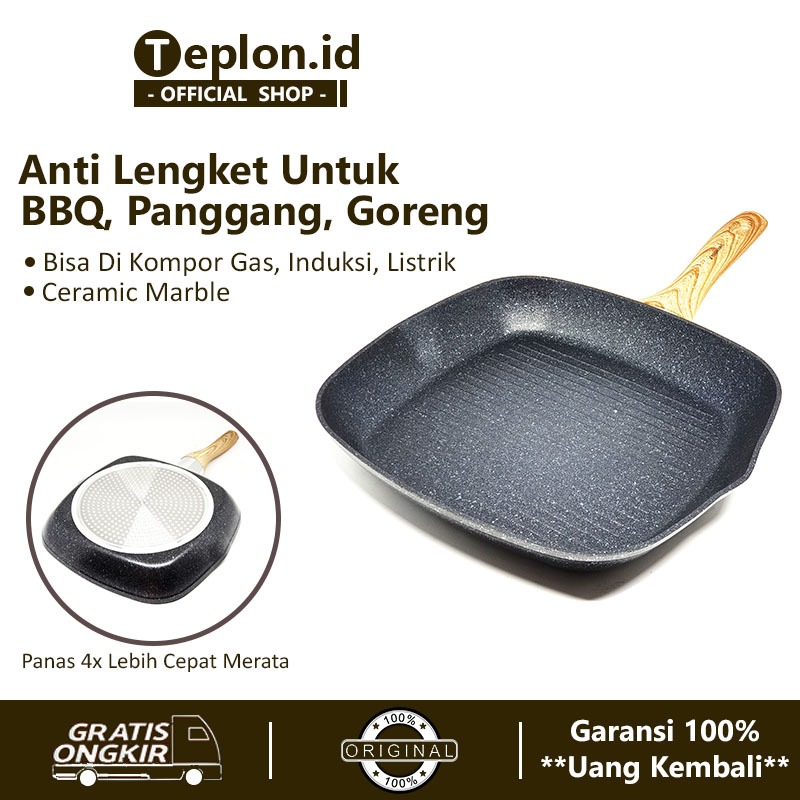Yoshikawa Wajan Penggorengan Keramik Anti Lengket | Grill Pan Ceramic Marble