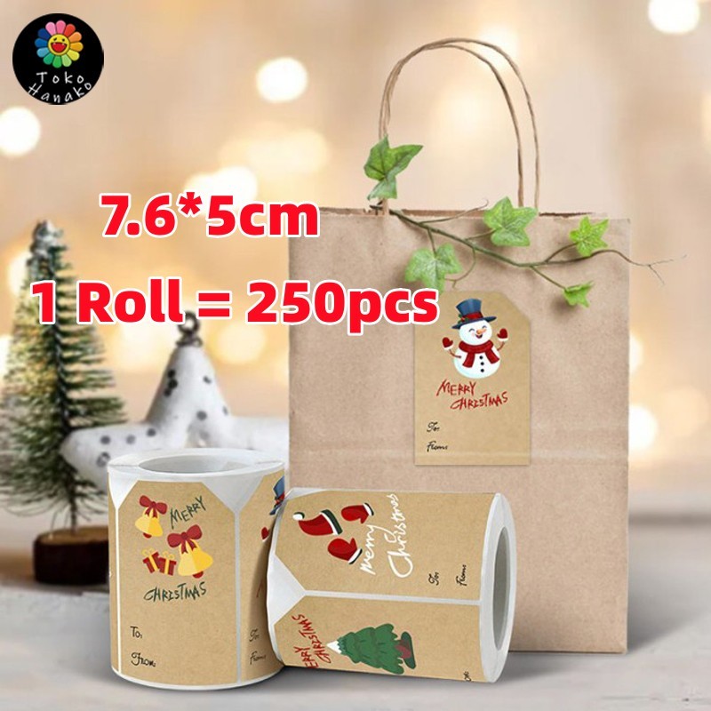

250 buah Sticker Selamat Natal untuk Nama Bingkisan Stiker Merry Christmas Kraft Coklat 7,6 x 5cm