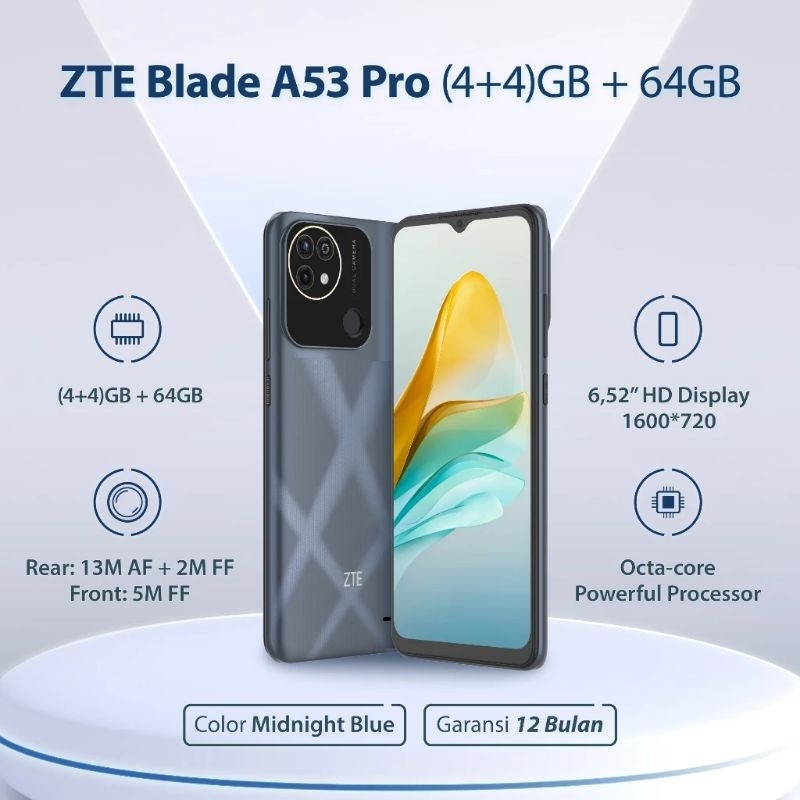 ZTE Blade A53 PRO RAM 4GB+4GB (8GB)/64GB - Layar 6,5inch baterai 5000MAh - GARANSI RESMI ZTE INDONES