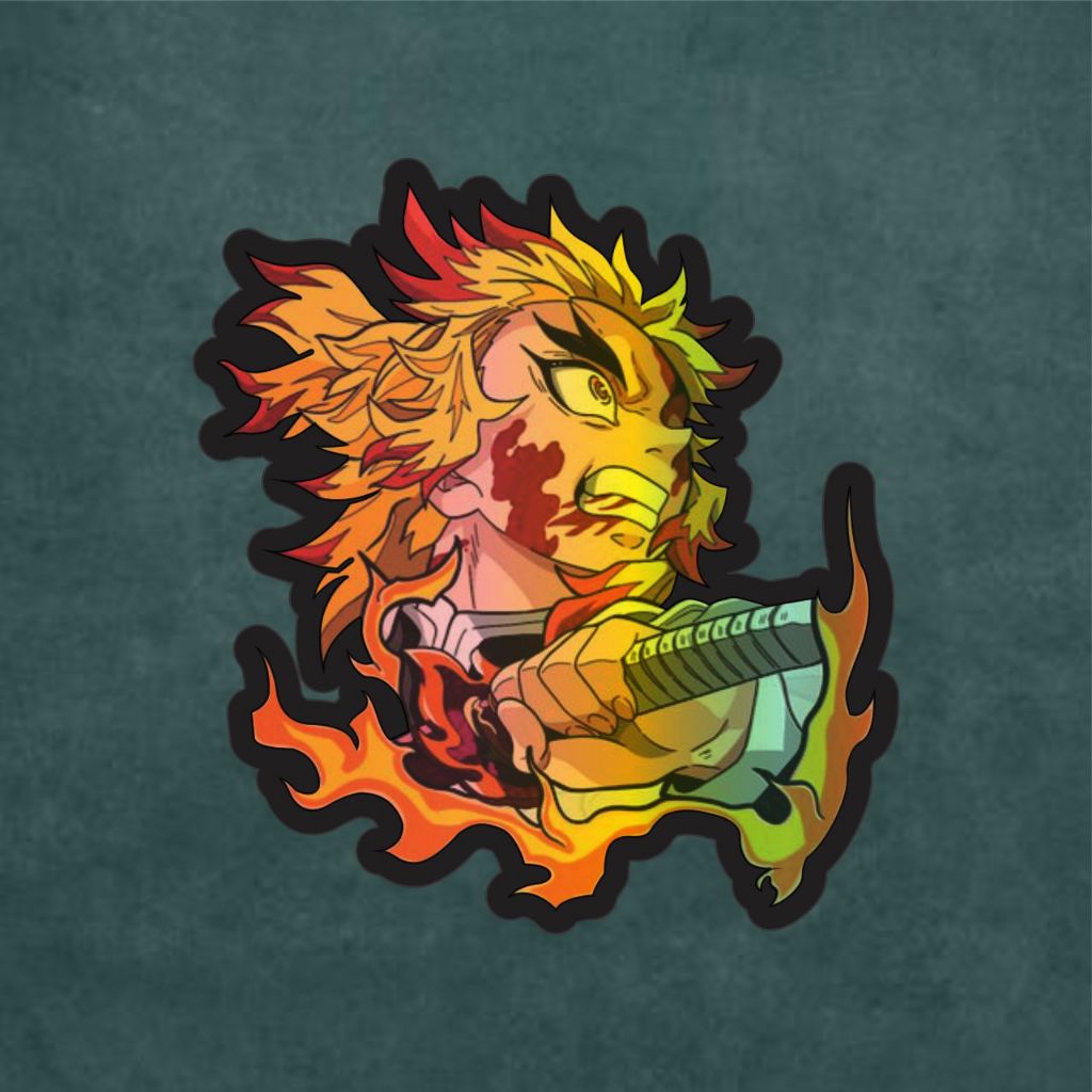 

Stiker Anime Hologram Kyojuro Rengoku Demon Slayer Case Hp dan Laptop 7 Cm