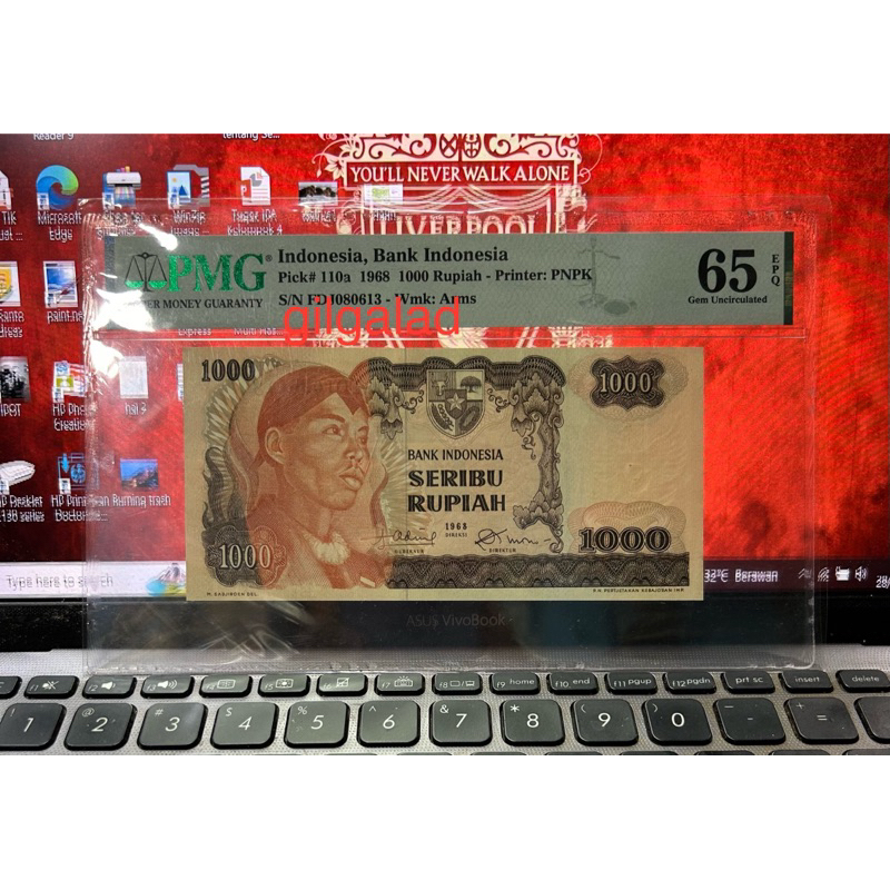 UANG KUNO 1000 SUDIRMAN 1968 SERTIFIKASI PMG 65 EPQ
