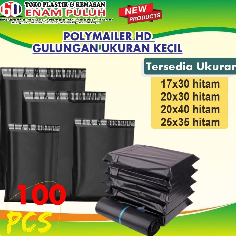 Polymailer HD Gulungan Kecil Hitam Isi 100pcs/ polymailer Gulungan Kecil Hitam Plastik Packing Polim