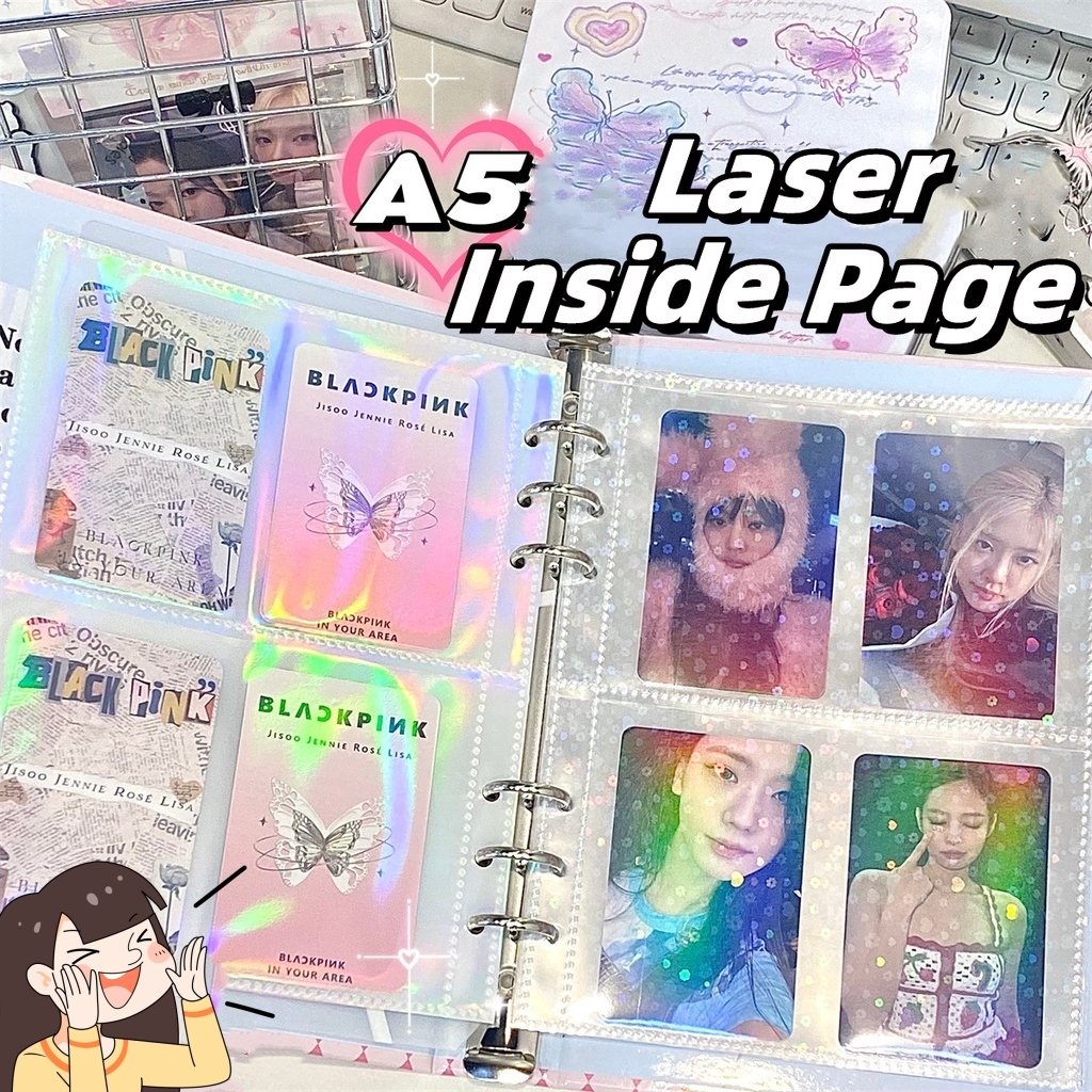 

(10 Lembar) A5 Sleeve Hologram Laser Binder A5 Photocard Transparan Binder Album Refill School Supplies