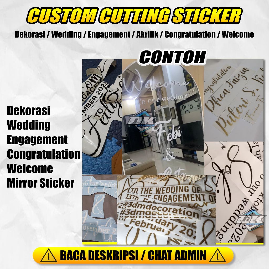 Custom Sticker Cutting Dekorasi / Wedding / Engagement / Akrilik / Congratulation / Welcome / Mirror