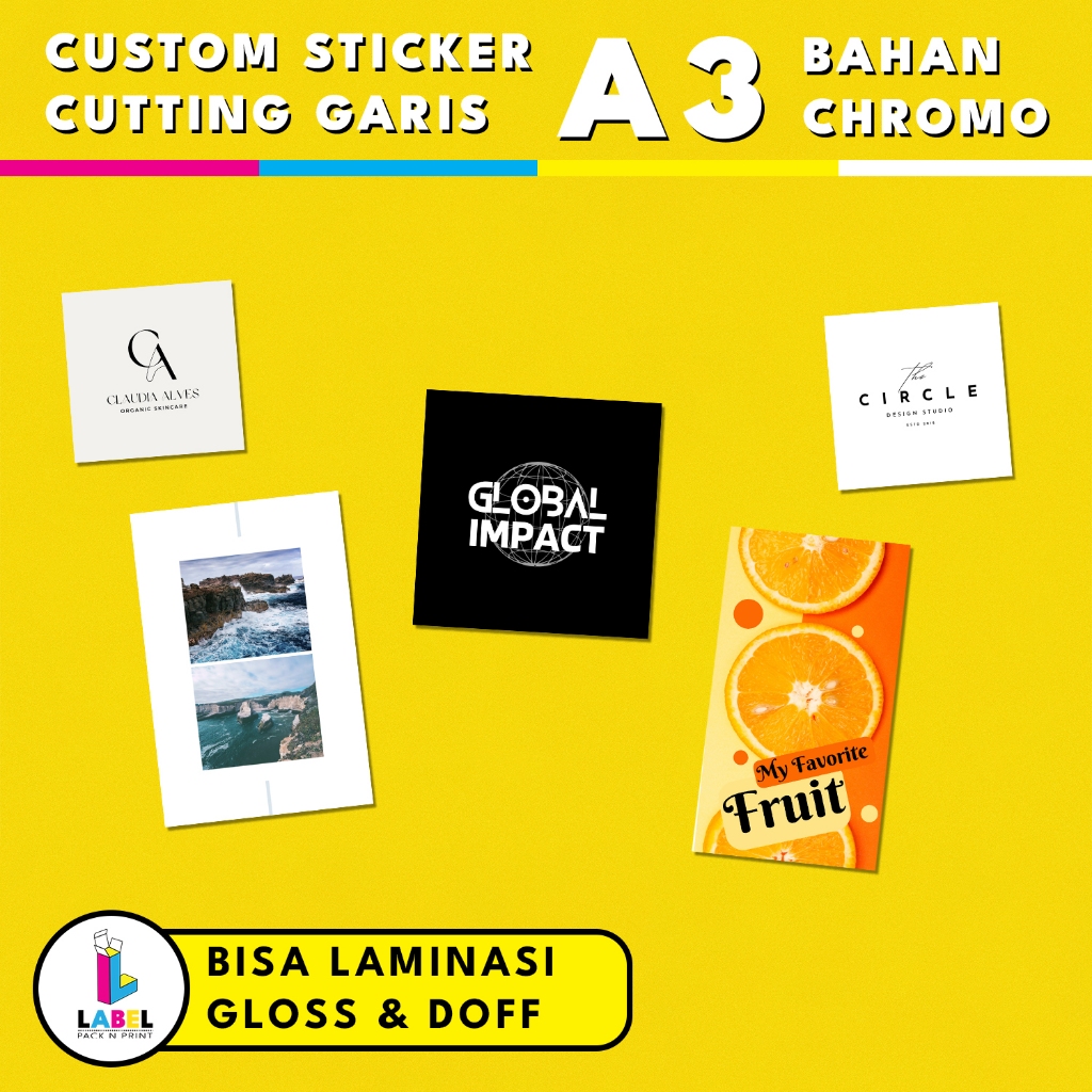 Cetak Sticker + Cutting Full / Cut Putus Custom Cutting Garis Bahan Chromo Harga per lembar A3 Bisa 