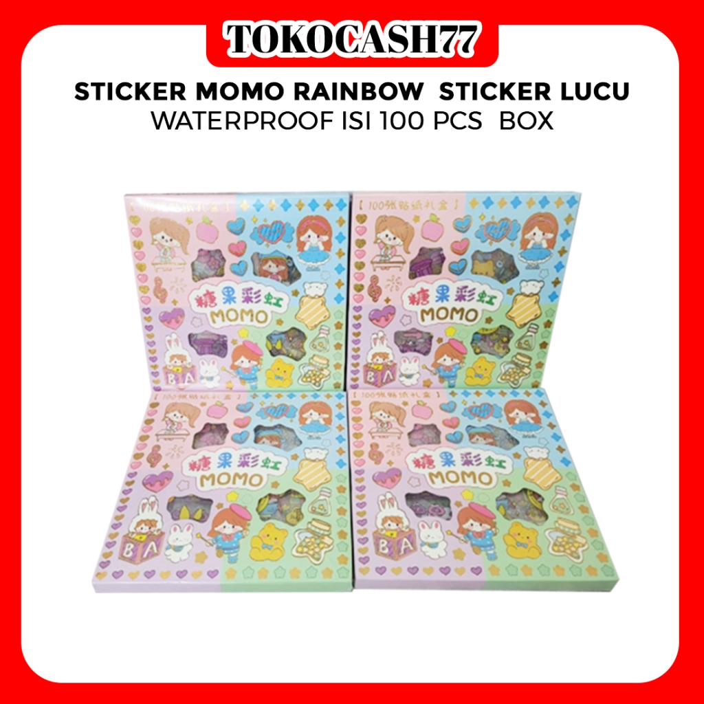 

STICKER MOMO WARNA RAINBOW WATERPROOF ANTI AIR ISI 100 PCS/BOX