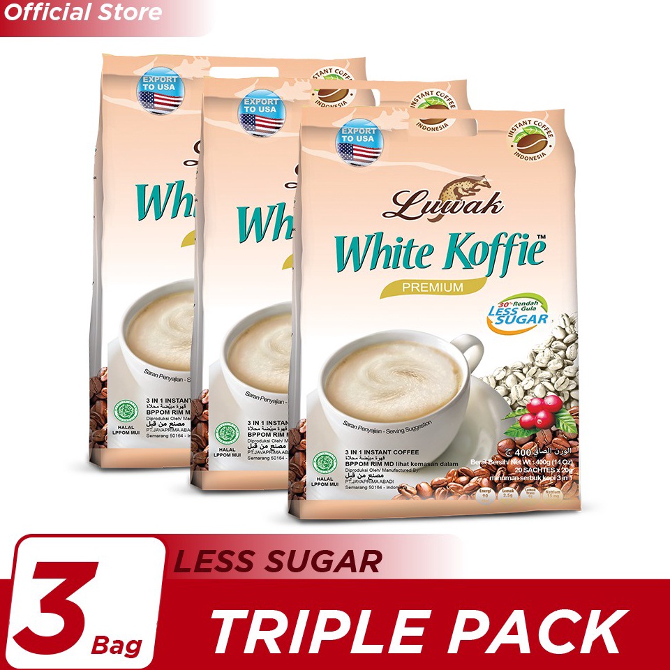 

[PRODUK GRSKY58] Kopi Luwak White Koffie Less Sugar Bag 20x20gr Triple Pack 35