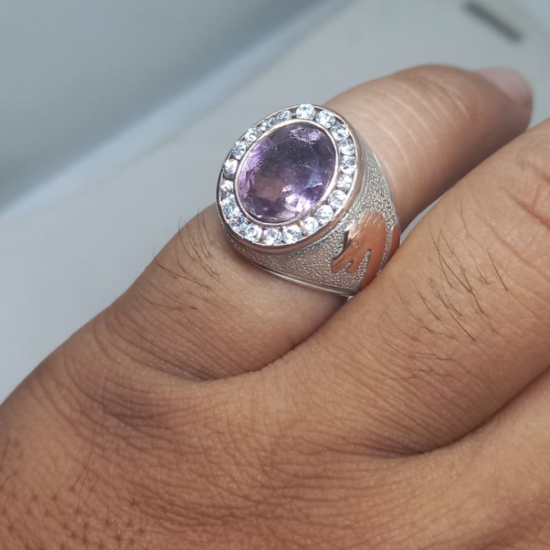 cincin pria batu kecubung amethys ring perak Silver 925 kombinasi emas suwasa