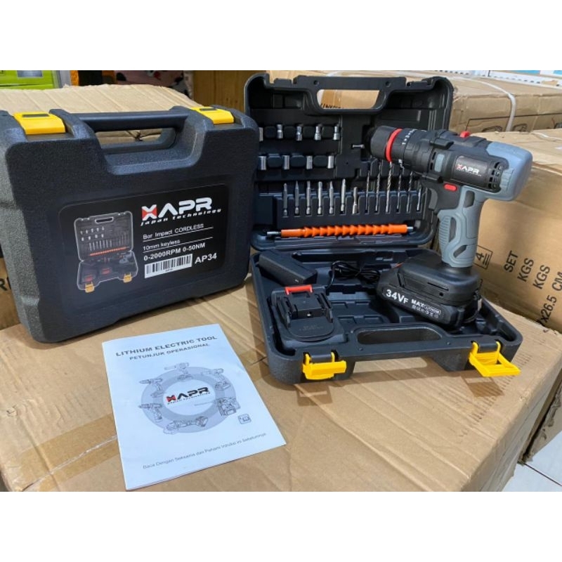 Bor cordless impact drill apr a34 baterai 2