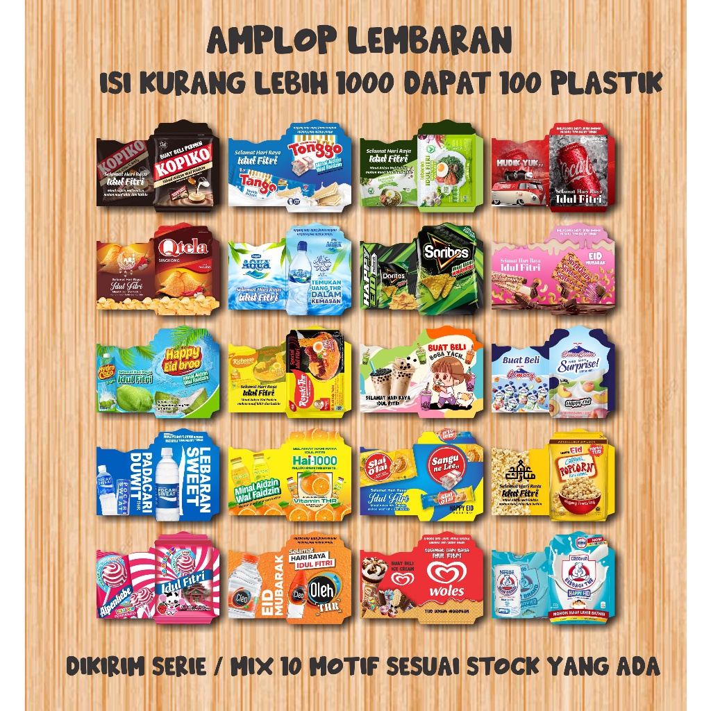 

✨ 1000 LEMBAR AMPLOP LEBARAN MEDIUM MOTIF SNACK. grosir