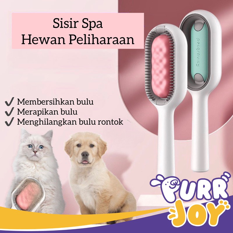 PURRJOY Sisir Spa Hewan Peliharaan Anjing Kucing / Sisir Penghilang Bulu Rontok Anjing Kucing / Sisir Anjing Kucing / Pet Brush