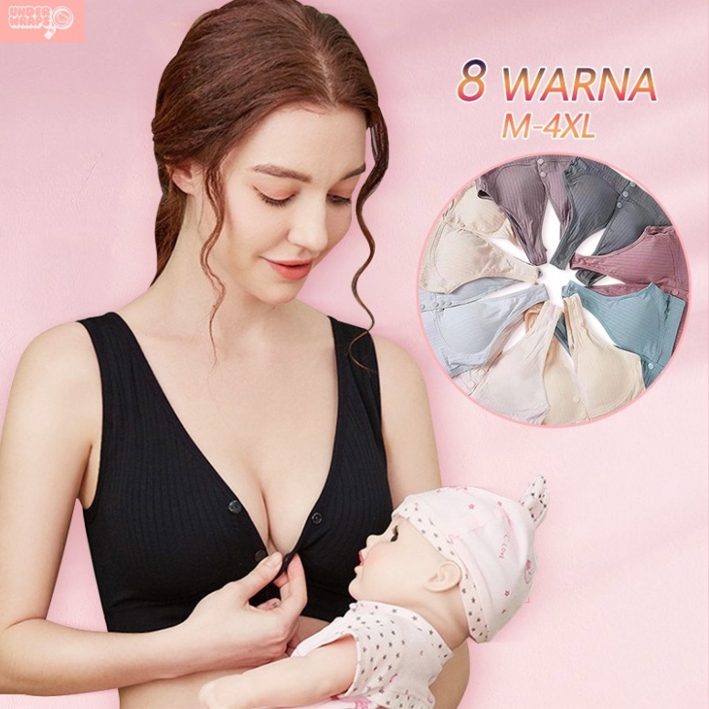 B33st Terl4ris BH Menyusu Jumbo Bra Nursing Bra Kancing Depan Tanpa Kawat Katun Murni Murah Depan Ge