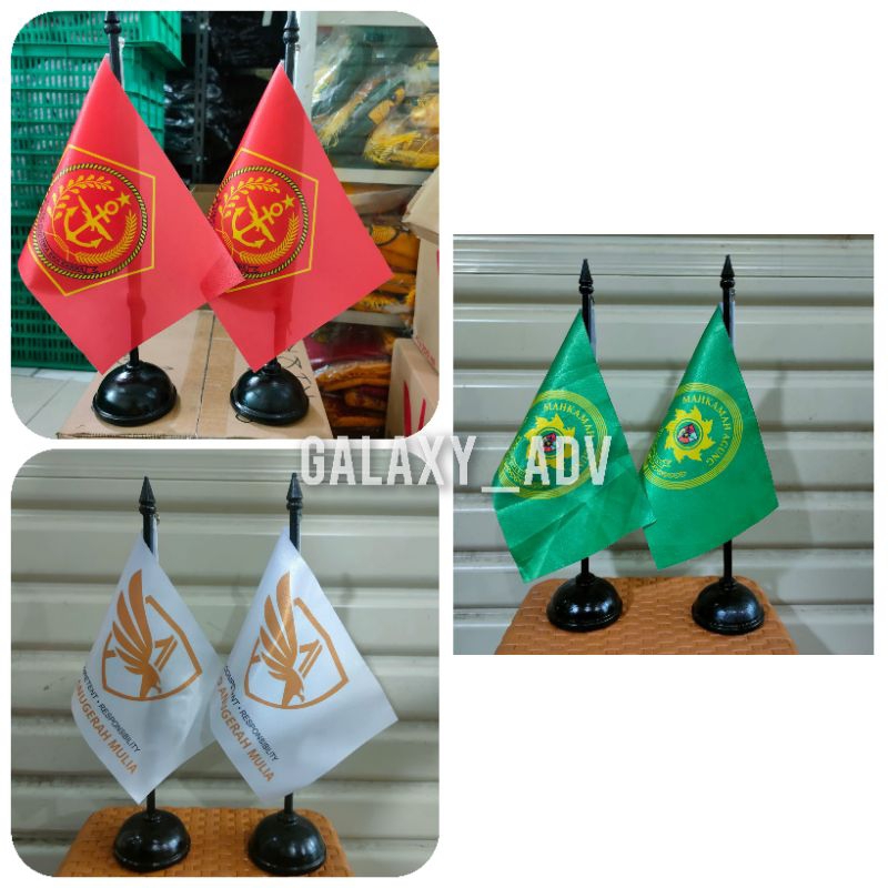 bendera meja | bendera kecil custom logo dan tulisan + tiang