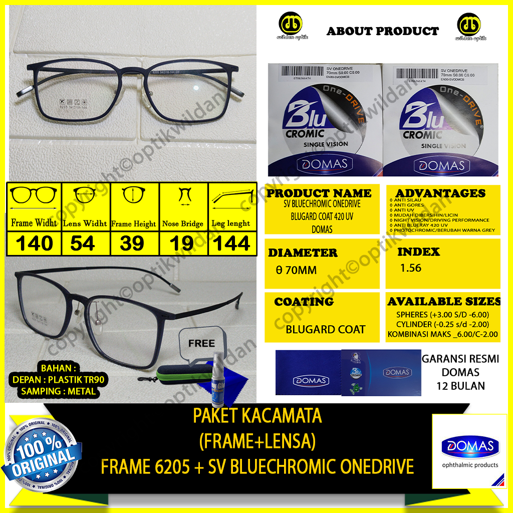 PAKET KACAMATA(FRAME+LENSA) 6205 LENSA DOMAS ORIGINAL