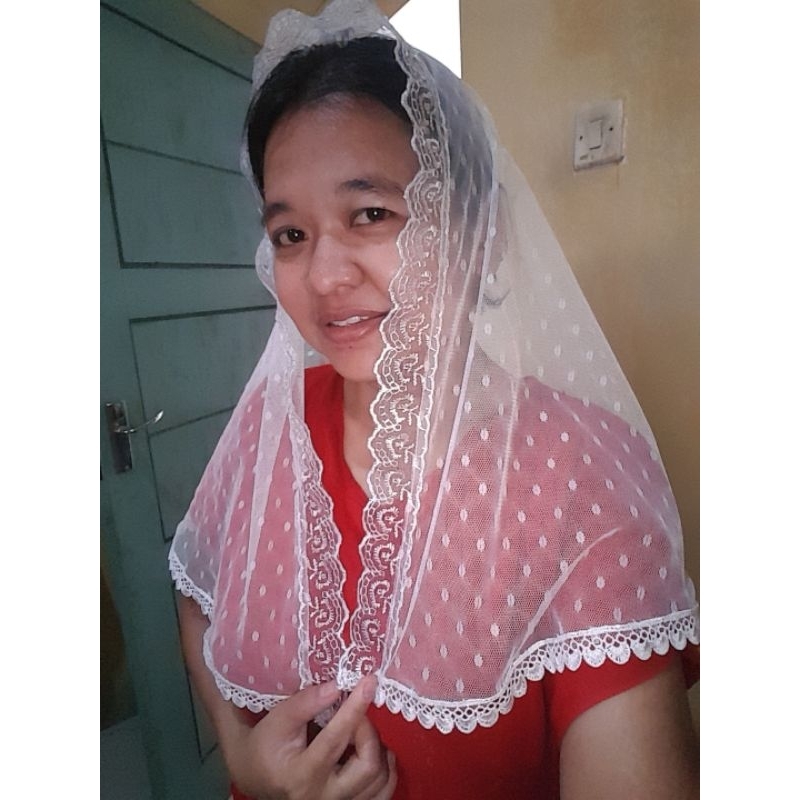 Mantila/Mantilla/kerudung misa/mantilla polkadot