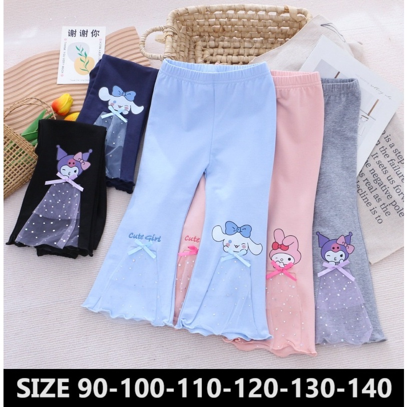 C002 Legging sanrio 2025 kuromi melody cinnamorol cute girl anak perempuan celana panjang bahan kaos