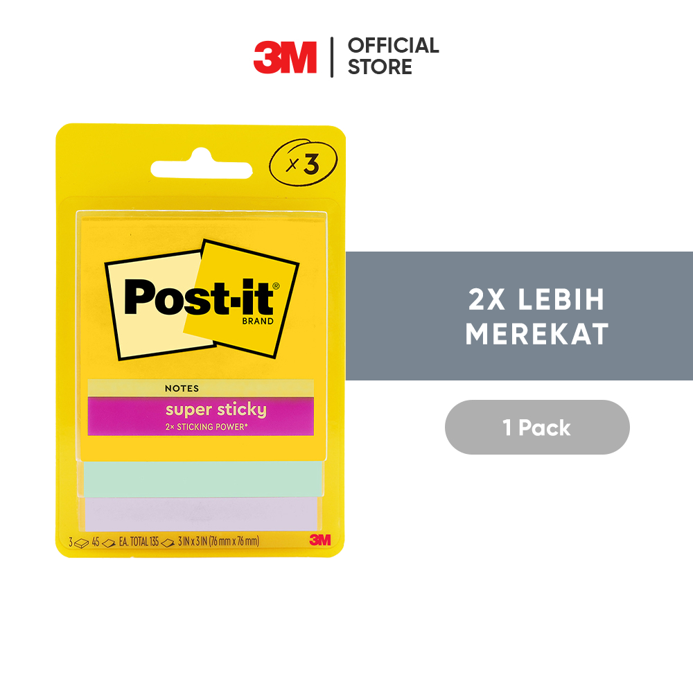 

3M™ Post-it® Super Sticky, Notes, 3321-3SSJP SWT, 2x Lebih merekat, 1 pak, 76x76 mm, Untuk dipermukaan kertas