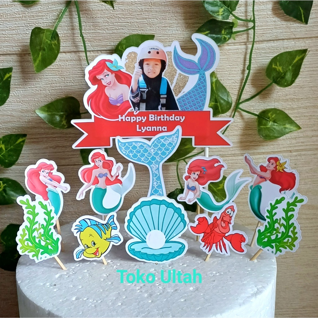 Topper Mermaid Custom Foto untuk Hiasan Kue Ulang Tahun / Ultah Anak Karakter (Toper Cake)