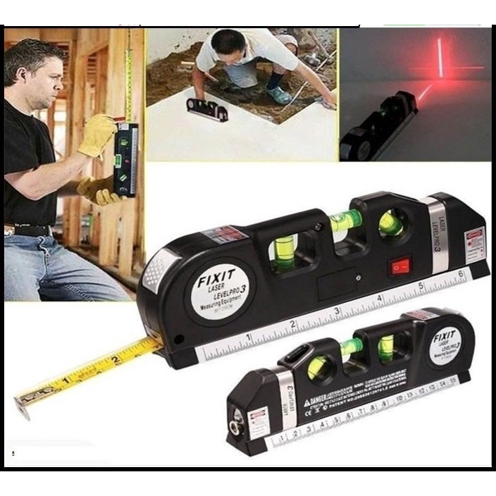 Meteran Laser Waterpass Digital - Meteran Waterpass Laser Level 3Pro Vertikal Horizontal - Penggaris