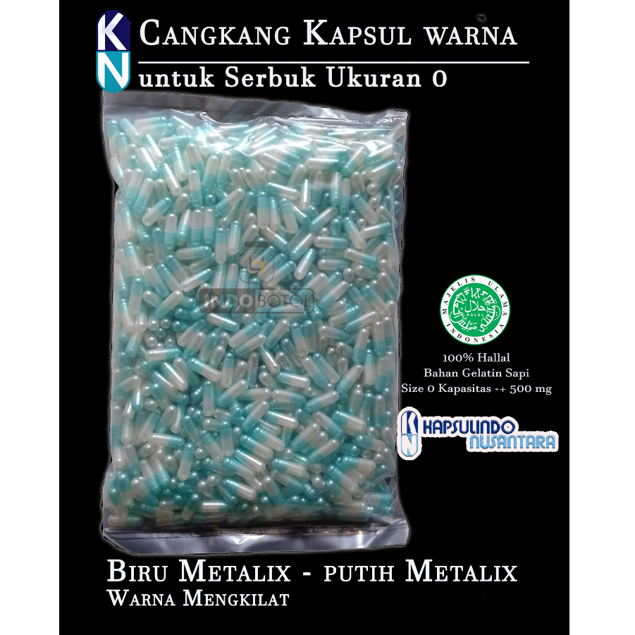 Cangkang Kapsul Kosong Ukuran 0 ( Biru - Putih Metalik )