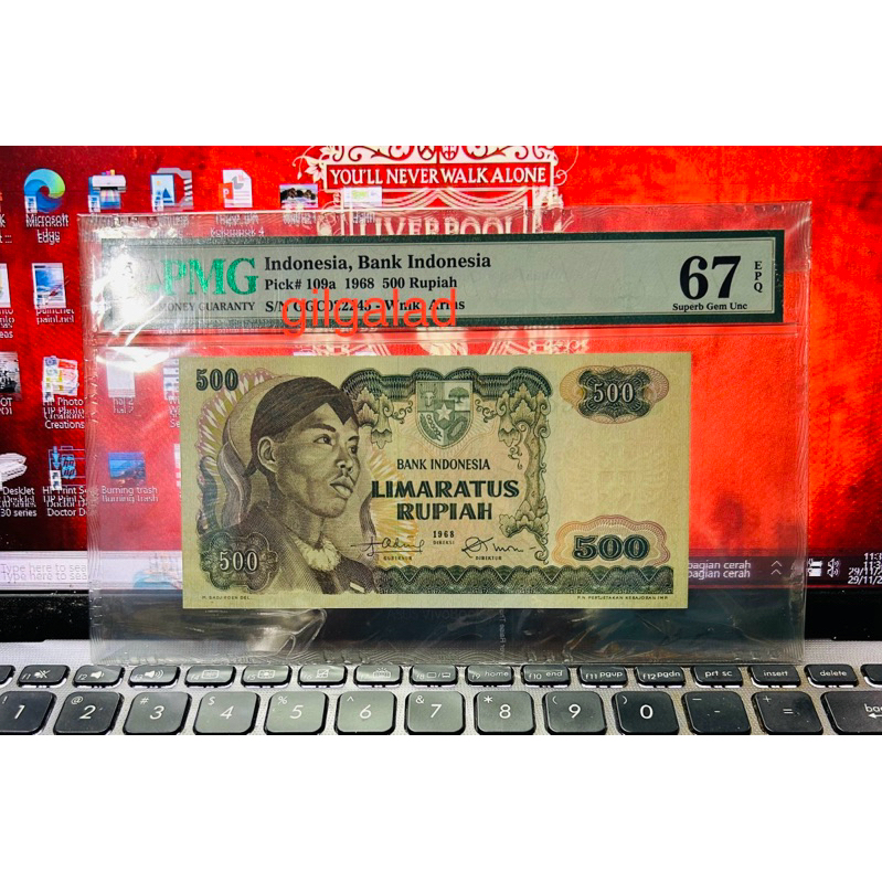 UANG KUNO 500 RUPIAH SUDIRMAN 1968 SERTIFIKASI PMG 67 EPQ