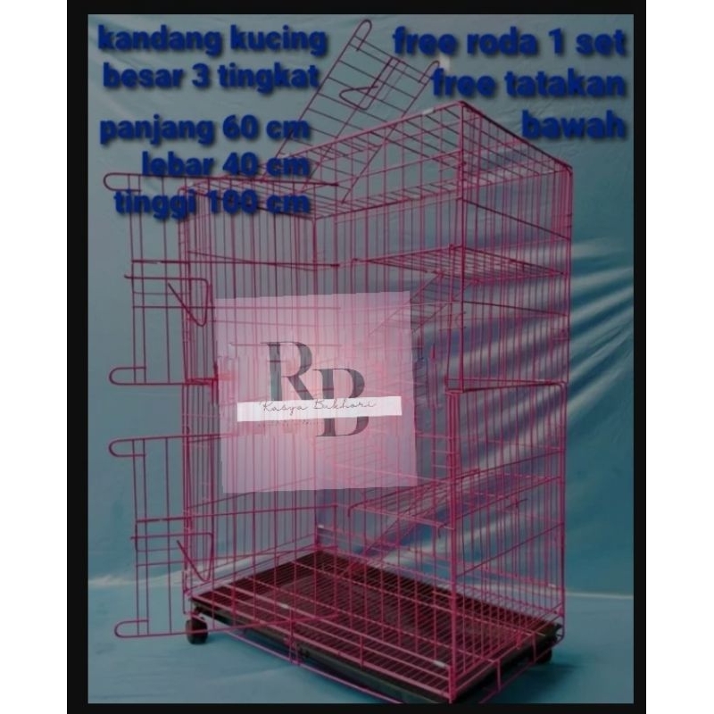 (Gratis ongkir) RB kandang kucing besi 60x40x100 Free Roda & Tatakan//kandang besi tingkat//kandang 