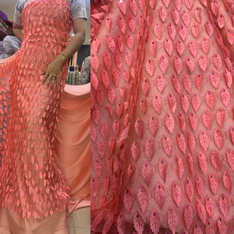 Kain Tille Motif Daun Timbul (3D)