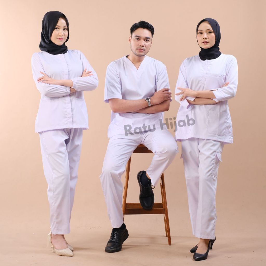 Baju Jaga OK OKA PUTIH Perawat Wanita Nakes Pria Dokter One set
