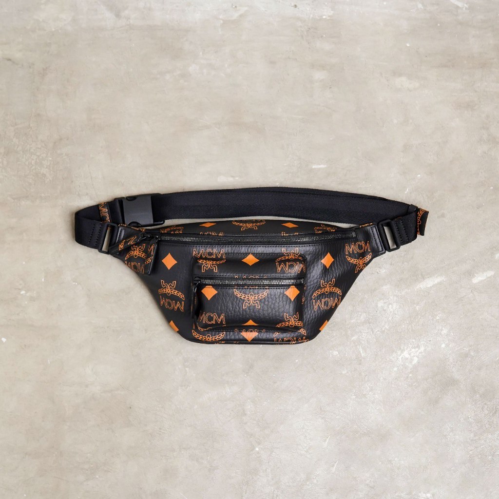 Tas MCM FURSTEN ORANGE BLACK WAIST BAG - 37X15X7CM 100% ORIGINAL