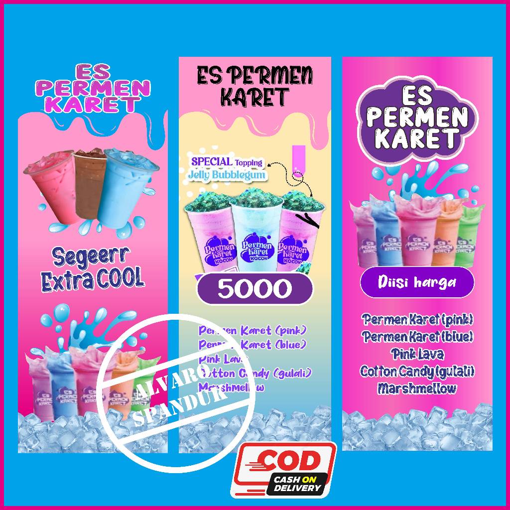 banner Es permen karet ukuran 60 x 160 cm / banner es permen karet free desain