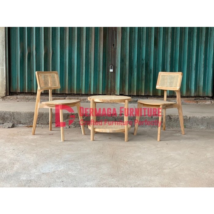 SET TERAS KURSI KOTAK RADIO ROTAN MEJA ZEA ROTAN KAYU JATI MINIMALIS KOPI CAFE MAKAN TAMU MURAH DERM