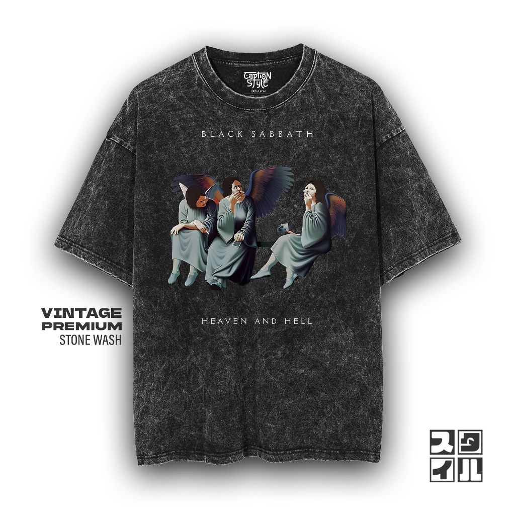 Caption'Style Baju Band Black Sabbath FALLEN ANGEL Kaos Stonewash Unisex | Kaos Oversize Wanita | Ka