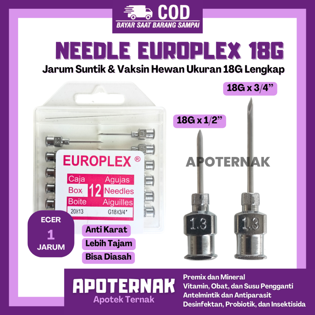 JARUM EUROPLEX 18G ECER 1 Jarum | Needle Syringe Europlex | Needle Europlex | Jarum 18G x 1/2" & 18G