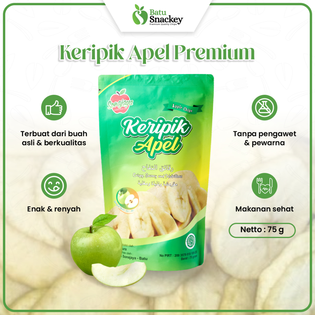 

Keripik Buah Kripik Apel Premium Apple Chips 75 gram Oleh-Oleh Khas Batu Malang Snack Lezat Renyah Tanpa Bahan Pengawet Pewarna Buatan