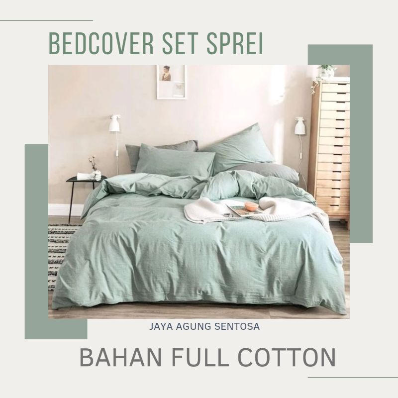 BEDCOVER SET SPREI POLOS FULL COTTON UKURAN 160X200 TINGGI 25 CM