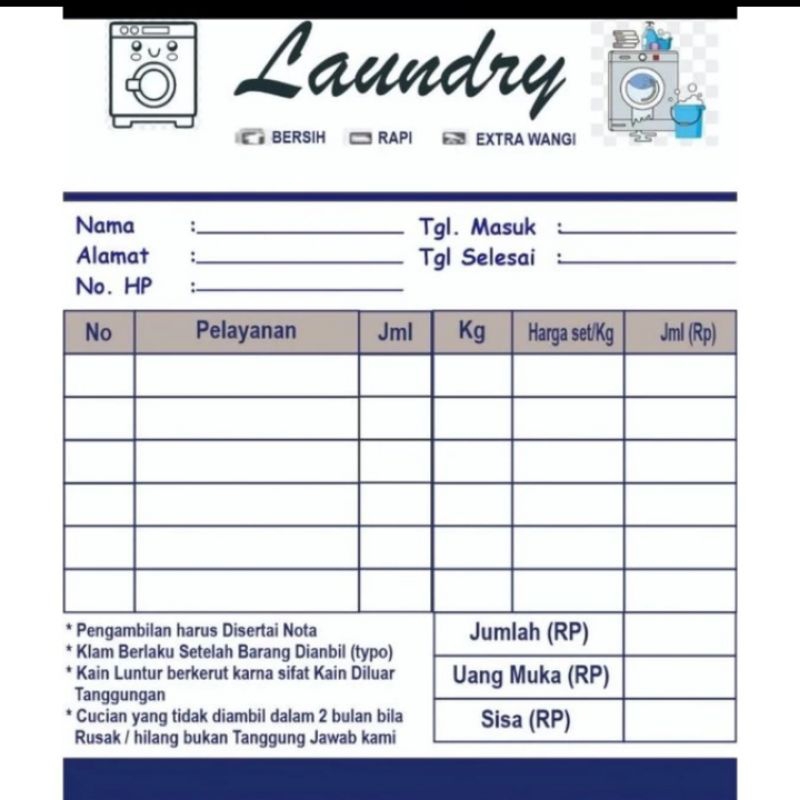 

nota kontan laundry 1 ply 8 x 10 buram