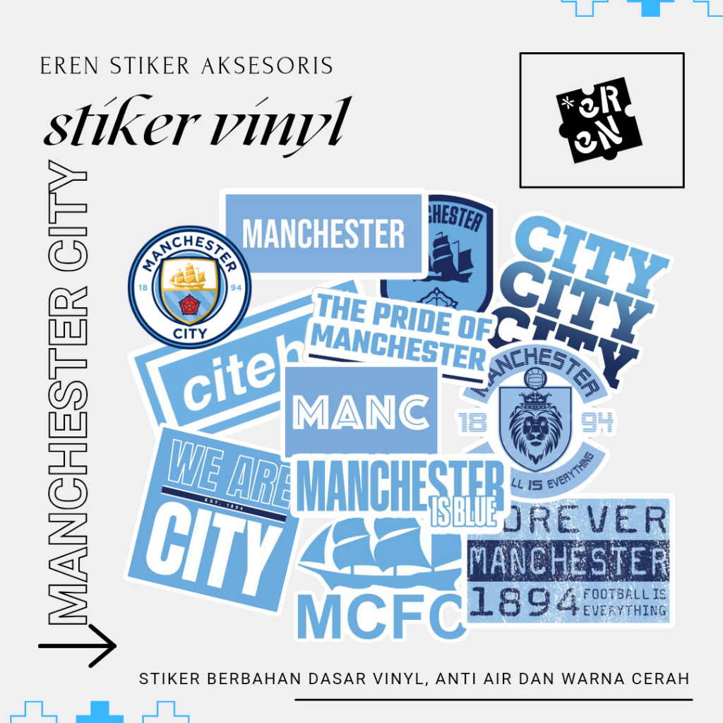 

STIKER CLUB BOLA MAN CITY ANTI AIR ISI 100 PCS TERBARU PREMIUM