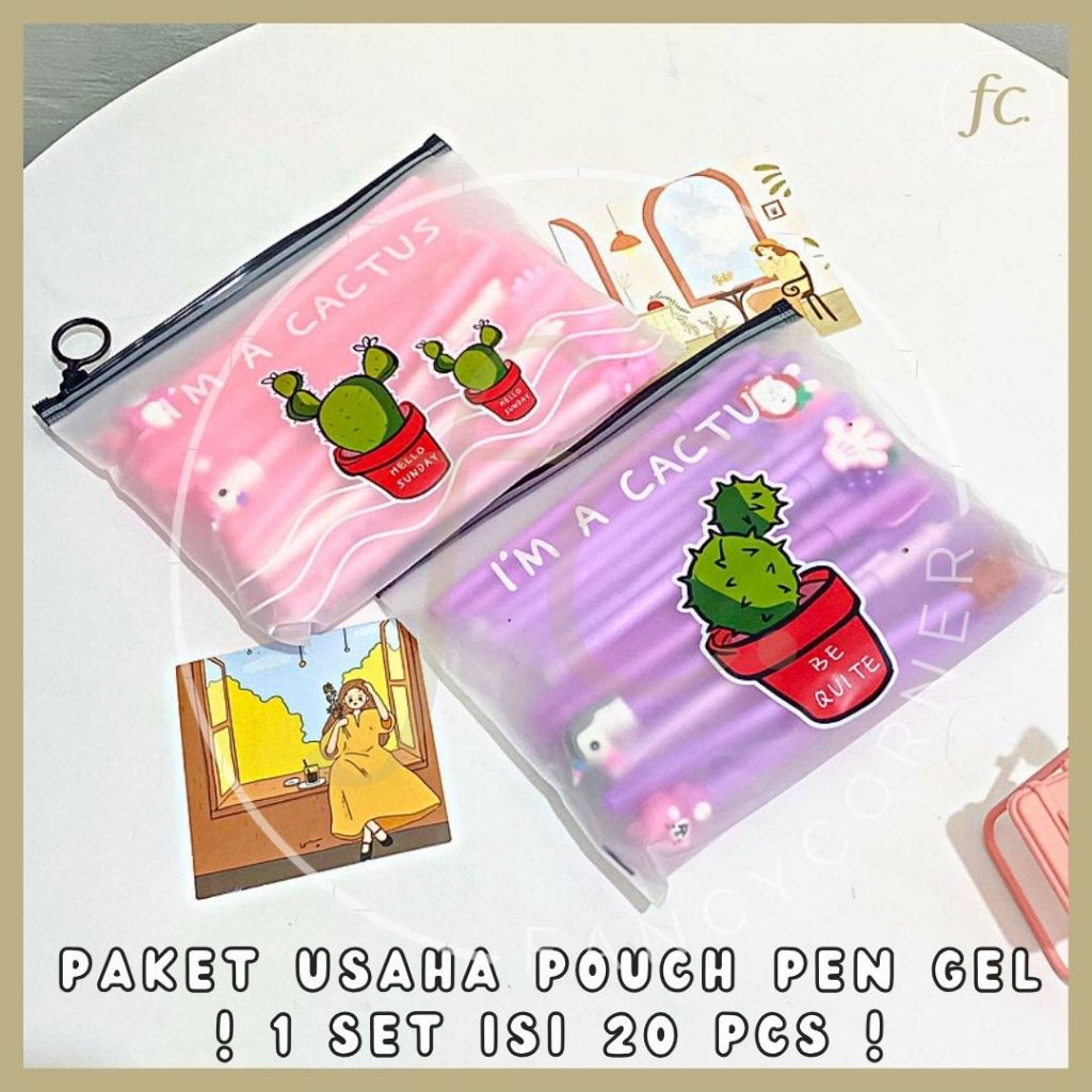 

PAKET USAHA GROSIR ATK Murah Pouch Doff Ziplock Set Isi 20 Pcs Pulpen Gel Karakter Kartun Warna Ungu Pink Putih Jualan Alat Tulis Anak Sekolah Satuan Ecer Ready COD